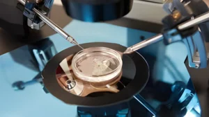 Dr. Milind Colvalcar and the embryology team performing advanced sperm sorting (Microfluidics) for TESA-retrieved sperm in the IVF Angels Goa clinic lab.